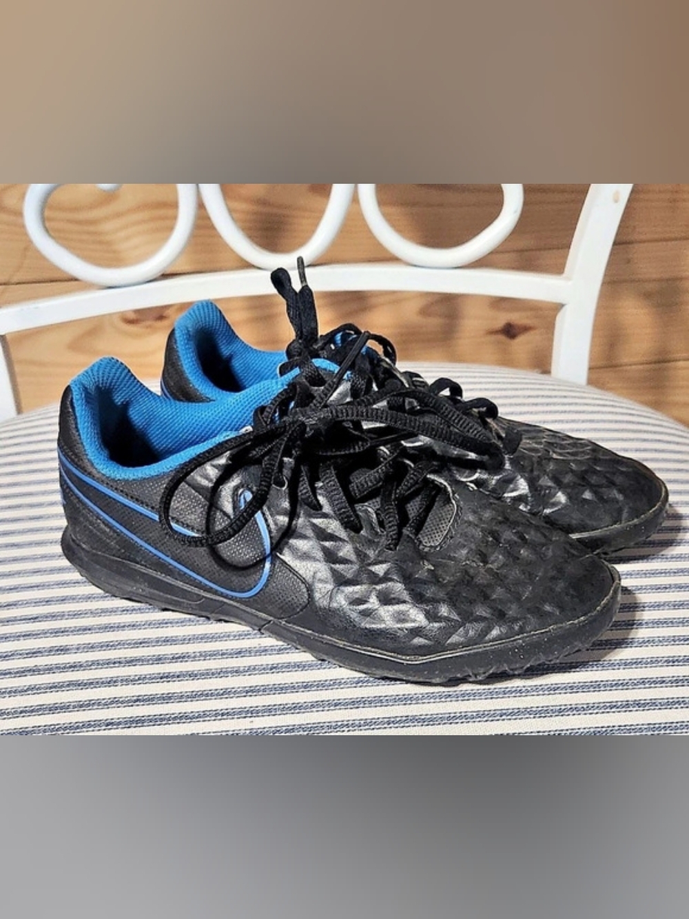 Nike Tiempo Legend Club TF Black & Blue US Youth Indoor Soccer Cleats